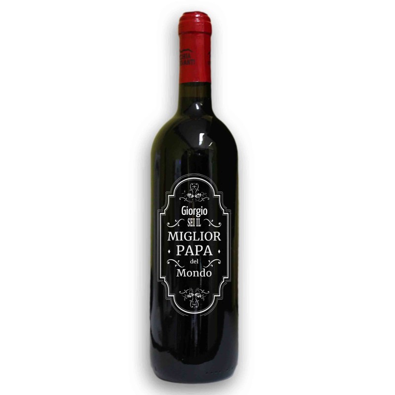 Bottiglia di vino "Papà migliore del mondo" con nome personalizzato